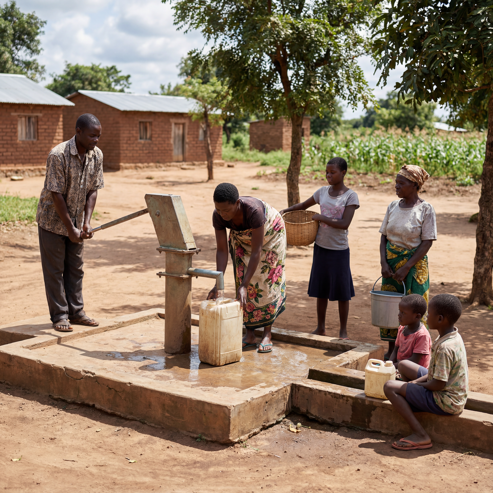 Community members accessing clean water